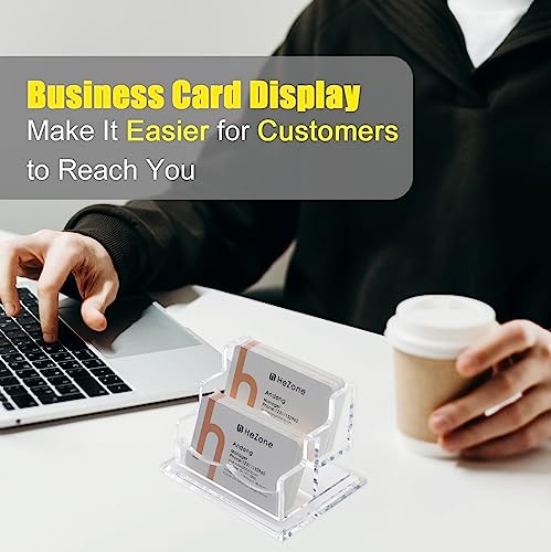 HeZone 2 Slots-H Business Card Holder for Desk, Clear Acrylic, 2-Tier, Organize 100 Cards