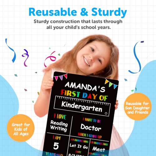 PETCEE Double-Sided Back to School Sign with 4 Markers - First & Last Day Chalkboard (Simple Variation)