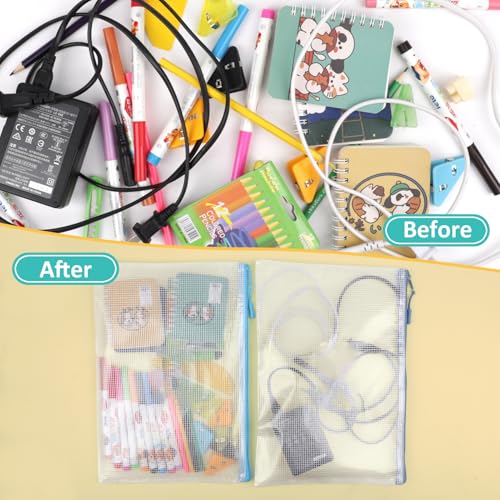 YOPCDJ Mesh Zipper Pouch Bags 12 Pack - Colorful A4 Puzzle Organizer 9x13 inches