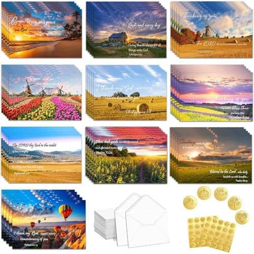 150 Pcs Religious Thinking of You Cards Bulk with Envelopes Scripture Verses Christian Greeting Blessings Cards Faith Based Inspirational 10 Designs 5.9 x 7.87 Inch Thinking of You Greeting Card with Envelopes