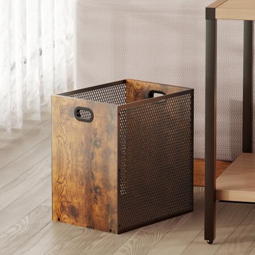 Huxitocan Large Retro Office Trash Can - Iron & Wood Wastebasket with Handle, 4.5 Gallon