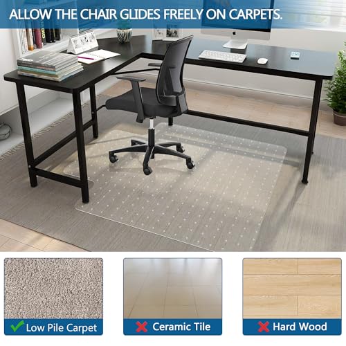 Office Chair Mat for Carpet, 45" x 53" Low Pile Carpet Protector Mat for Office Chair, Under Desk Office Mats for Rolling Chairs, Easy Glide, with Lip