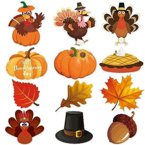 Lucleag 60PCS Thanksgiving Cutouts for Bulletin Board Decoration, Thanksgiving Turkey Leaves Pumpkins Acorn Cutouts for Thanksgiving Fall School Office Classroom Bulletin Board Decorations