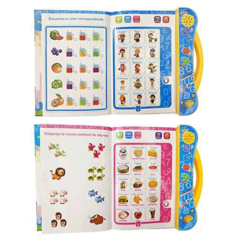 Spanish-English Learning Toys for Kids, Learn Basic Spanish Vocabulary, Alphabet, Numbers, Colors, Bilingual Toys for Toddlers