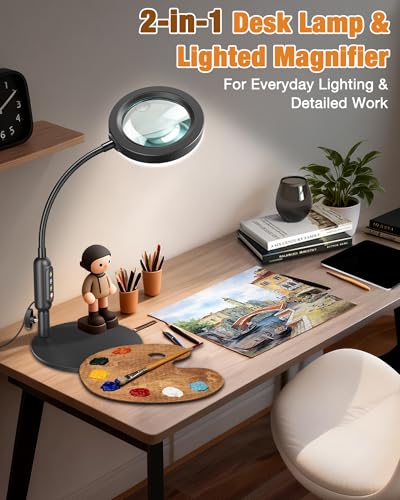 RunSenFo 30X 10X Magnifying Glass with Light & Stand, Black, 4.3in-16in, Flexible Gooseneck