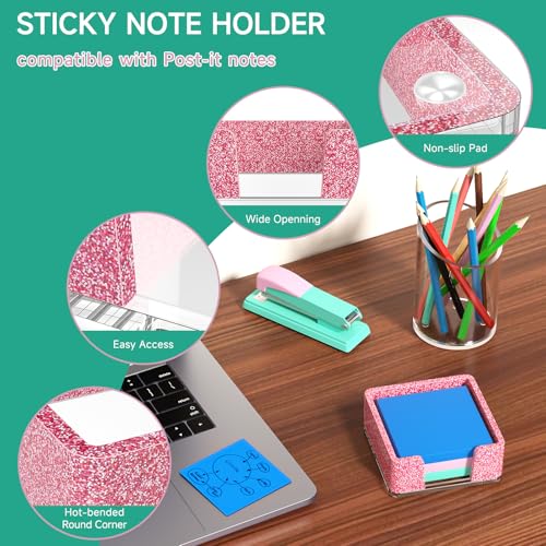 Kucle Glitter Pink Acrylic Sticky Note Holder 3x3 in - Without Pads