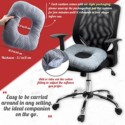 Vinban Donut Pillow for Tailbone Pain Grey – Hemorrhoid Seat Cushion with Non-Slip Velour Cover