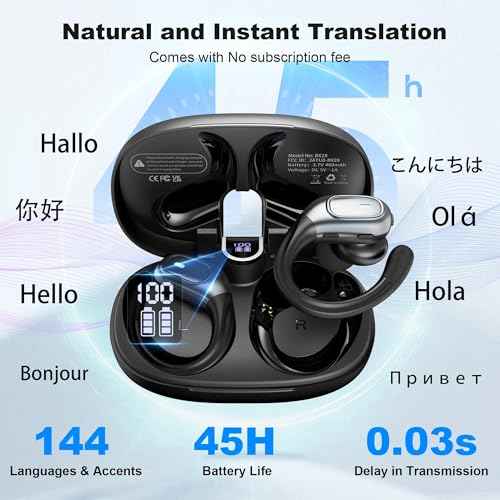 Wireless Earbuds Translation Earbuds Real Time with 144 Languages, OWS 3 in 1 Ai Translator Earbuds with HD Sound, Long-Lasting Battery, IPX5 Waterproof Bluetooth Headphones for Sports/Travel, Black