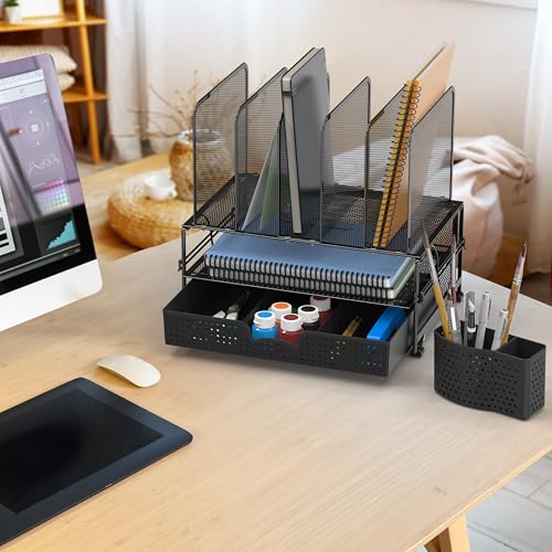 Simple Houseware Black Desk File Organizer with Drawer - Office Supplies