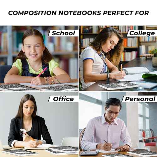 Rosmonde Graph Paper Composition Notebook, 5 Pack, 200 Pages (100 Sheets), Quad Ruled Composition Notebook, Graph Notebooks, 4x4 Grid Composition Notebook, Black Marble, Sewn Hard Cover, 9-3/4 x 7-1/2