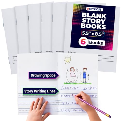 Hygloss Kids Half-Blank Drawing & Writing Notebooks 6 Pack, 5.5 x 8.5 Inches
