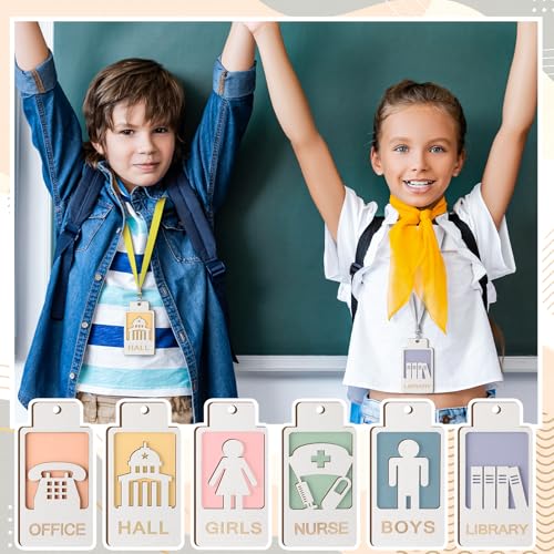 Sabary Light Color 6 Pack Classroom Hall Pass Lanyards with School Passes