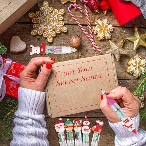 100 Pcs Multicolor Christmas Ballpoint Pen 4-in-1 Retractable Holiday Ink Pens 0.7mm Xmas Santa Snowman Reindeer Writing Pens for Students Christmas School Office Supplies Gifts