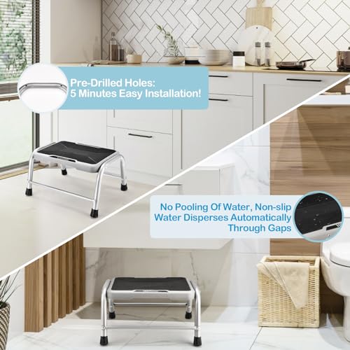 HBTower 1-Step Adult & Kid Non-Slip Metal Step Stool - No Handle