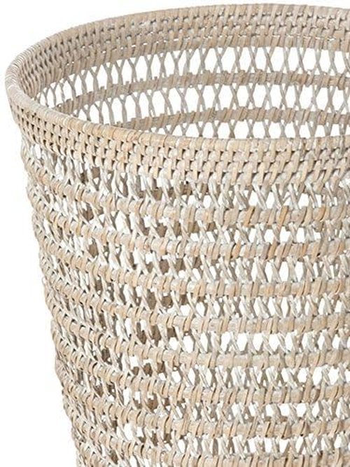 Kouboo La Jolla Rattan Mesh Waste Basket – Round Trash Can for Bathroom, Bedroom, Office – Boho Wicker, Bathroom Storage, Small Garbage Bin for Home Decor & Storage Basket, White Wash