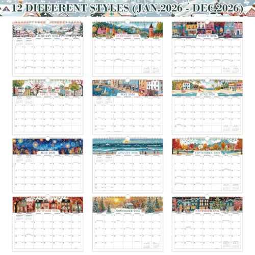 2026 Calendar - 2026 Wall Calendar, Jan. 2026 - Dec. 2026 Wall Calendar, 14.8'' x 11.6'', with Julian Dates, Hanging Hole, Thick Paper, Landscape Calendar