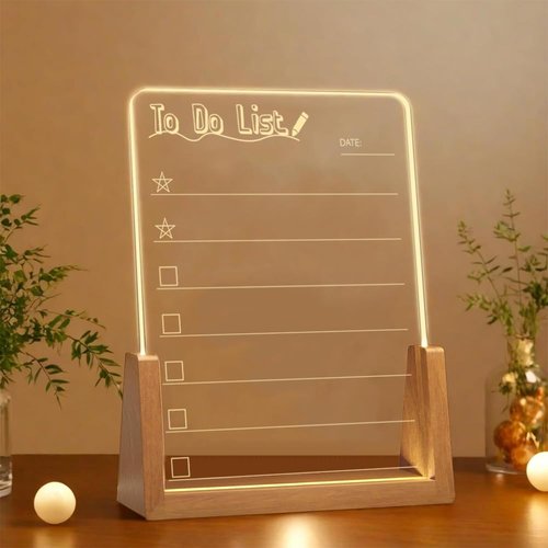 WELOPOP to Do List Acrylic Wet Dry Erase Board, DIY Daily Reminder Planner, Desk Decoration, Transparent Desktop Sticky Note Memo Whiteboard Notepad LED Message Board, Glowing Desktop Note Board