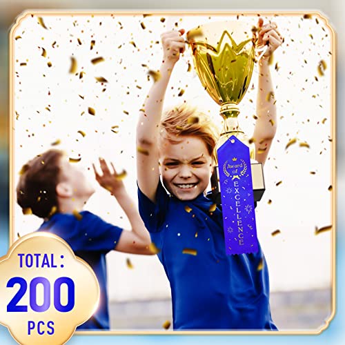 Award of Excellence Ribbons Award Prize Achievement Ribbon with Event Card and Rope for Kids Competition, Sports Event, Contests, School, Office Team(200 Pieces)