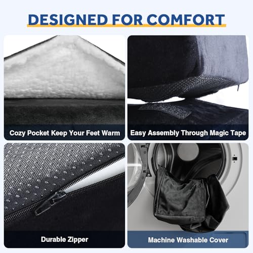 Wantell Adjustable Foot Rest Under Desk | Ergonomic Foot Stool for Office & Gaming Chairs, Washable Cover, 3-Height Levels