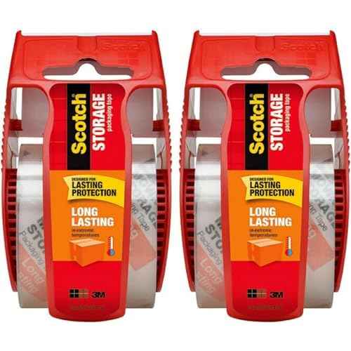 Scotch Long Lasting Storage Packing Tape with Dispenser, 1.88 in x 22.2 yd Roll, Clear ? UV Resistant Adhesive for Moving, Shipping and Long-Term Storage (2 Rolls)