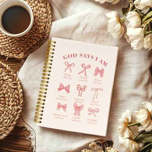 Bible Journal for Women, Christian Prayer Journal Pink Notebook Gifts for Teen Girls Kids, Bible Study Supplies, Coquette Preppy Bows Cute Church Faith Journaling Hardcover Spiral Notebook 5.5 X 8.3