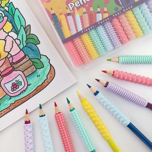 Yasest Macaron Sensory Pencil Grips for Kids & Adults - 24 Pack ADHD & Stress Relief