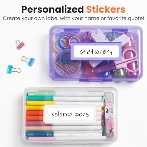 Large Purple Personalized Pencil Box Organizer with Sticker - Sturdy & Stackable