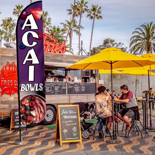 Acai Bowls Feather Flag with Pole Kit 15 ft Banner Sign for Business Advertising Feather Flag Sign with Flagpole for Outside Garden Business Store Party