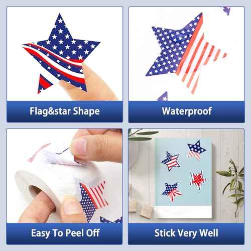 Anwyll American Flag Star Stickers - 500Pcs 1.5Inch USA Patriotic Seals Labels Stickers Self Adhesive 4th of July Sticker Memorial Day Sticker for Independence Day Kids Reward Envelope Seal Card