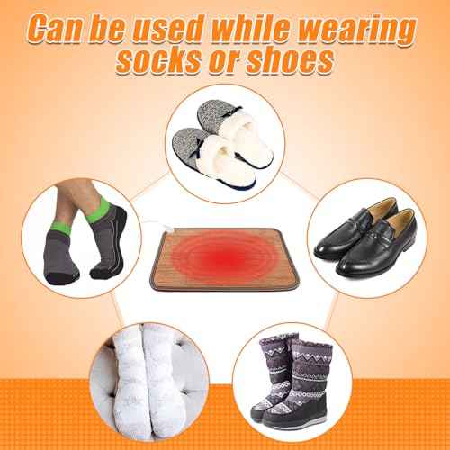 Heated Floor Mat - Foot Warmer Under Desk, 15.7x19.7in Heated Feet Rest for Home Office Desk, Winter 110V Electric Heating Pad with 3 Timers & 10 Adjustable Temperature