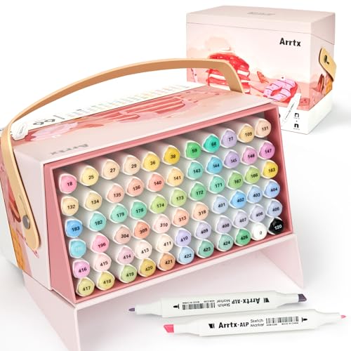 Arrtx Alcohol Markers ALP 66 Pastel Colors,Chisel and Fine Tip Professional Art Markers for Adult Artists Coloring Drawing Sketching Illustration