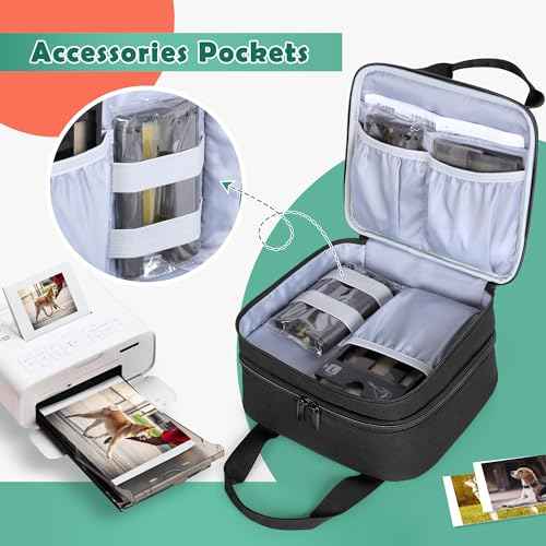 LUXJA Photo Printer Case Compatible with Canon SELPHY CP1500 / CP1300 / CP1200, Photo Printer Bag with Accessory Pockets, Black