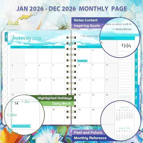 2026 Planner - Planner 2026, Jan 2026 - Dec 2026, 6.3¡¯¡¯ ¡¿ 8.4¡¯¡¯, Weekly and Monthly with Tabs, Inner Pocket, Hardcover, Elastic Closure