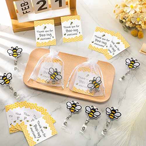 Lincia 48 Set Bee Badge Reels Employee Appreciation Gifts Inspirational Cards Organza Retractable Holder Clips for Coworkers Staff Thank You Gifts