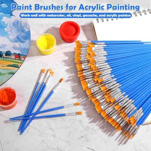 126 Pcs Flat Paint Brushes for Acrylic Painting, Small Paint Brushes Bulk, Kids Paint Brushes Set for Art Crafts Classroom Oil Watercolor Canvas Face Painting