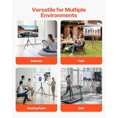 VEVOR Tripod Easel TV Stand, for 40-65 inch Flat Screen/Curved TVs Up to 99 lbs, 18¡Æ Left-Right Rotation Portable TV Stand with Oak Wood Legs, for Bedroom, Living Room, Studio, MAX VESA 600 x 400 mm