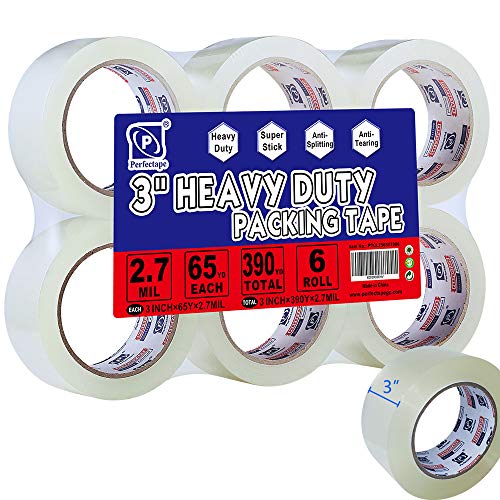 PERFECTAPE 3-Inch Heavy Duty Packing Tape 6 Rolls, 390Y Clear, Refill for Shipping
