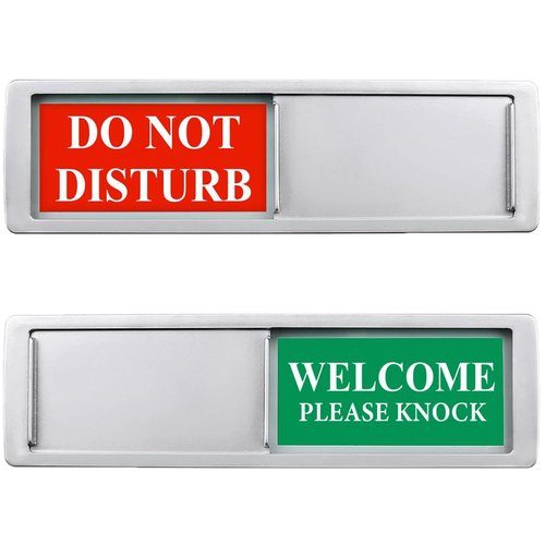 Magnetic Do Not Disturb Sign - Privacy Slider Door Hanger with Non-Scratch Surface, Reversible Indicator for Home Office, Restroom, Hotel, Hospital, Conference Room， 7"x2" Silver.