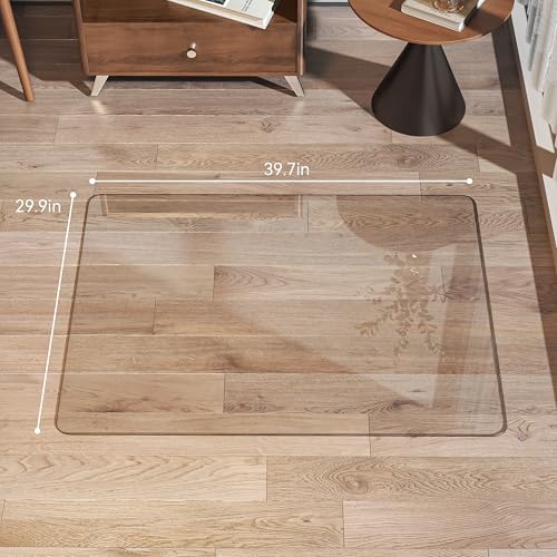 Tempered Glass 40" x 30" Round Corner Glass Chair Mat with Polished Edge, Heavy Duty Hard Clear Office Chair Mat, Transparent, Glides Smoothly, Easy Clean, Suitable for Carpet Hardwood Floors