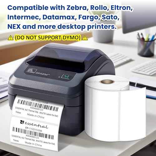 4"X2" Direct Thermal Barcode Labels, Shipping Labels, 750 Tags of Roll, Compatible with Zebra Printers (4 Roll-3000 Tags)