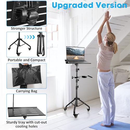 Portable Laptop & Projector Stand with Phone Holder and Mouse Tray £¬Adjustable Height Tripod Stand for Laptop, Projector, DJ, Sheet Music£¬Black