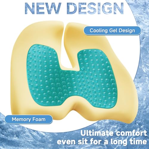 Benazcap X Large Gel Seat Cushion for Office Chair Ergonomic Cushions-Gel & Memory Foam Coccyx Butt Pillow for Sciatica & Back Pain Relief for Long Sitting for Gaming Chair and Car Seat-Black