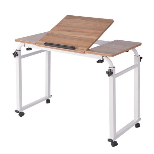 Keenso Mobile Laptop Cart with Adjustable Height, Tiltable Top, Wheels, 0.8M Length, White