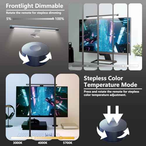 Computer Monitor Light RGB Back Light, Dual Light Bar with Remote Control, Stepless Dimming Monitor Lamp, USB Powered, Monitor Light Bar for Game/Work/Office