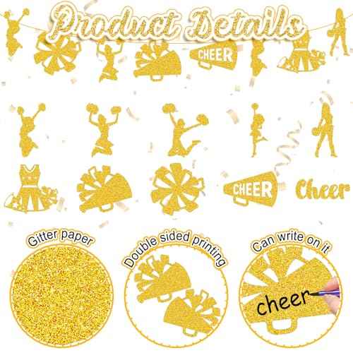Fuutreo 100 Pcs Cheerleader Cut Outs, Cheerleading Table Topper Double Sided Birthday Party Decorations Cheerleading Paper Cutouts Toppers for Cheerleader Birthday Party Favors Supplies(Gold)