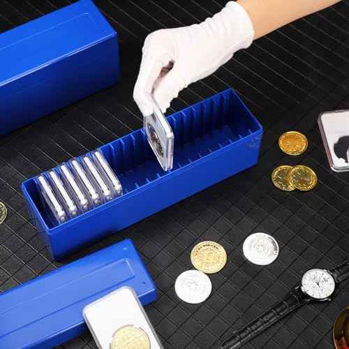 Wenqik 6 Pcs Plastic Coin Storage Box Case with 20 Slab Coin Holders - Collection Box for Collectors, Home, Office, Bank Supplies(Blue)