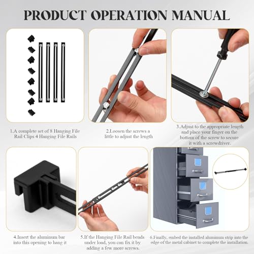 Humyoun 12 Pcs Metal Adjustable File Cabinet Rails Set Black 10-18 Inch - Compatible with Various Cabinets