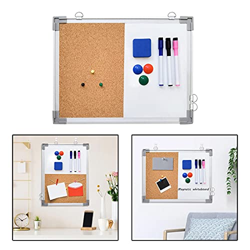 16x12 Inch Magnetic Whiteboard & Corkboard Combo for Office & Home