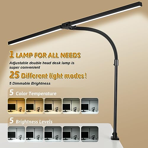 Double Head LED Desk Lamp with Remote Control for Home Office 24W Brightest Computer Desk Light for Workbench Drafting Architect Study Reading with Anti-Glare Cover