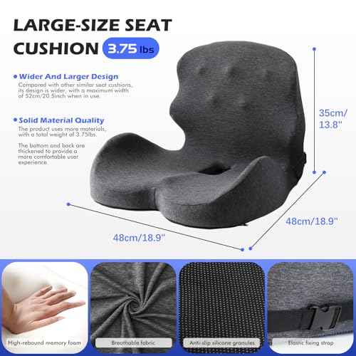 Extra Thick & Large Office Chair Cushion,3.75 lbs Back and Seat Cushion for Tailbone Pain Relief,Raised Seat Cushion Edge and Thickened Lumbar Support,Suitable for Office and Home Seat
